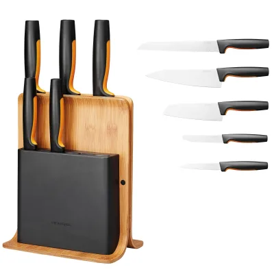 Fiskars Functional Form knivblok med 5 knive, bambus