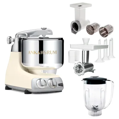 Ankarsrum Assistent Original AKM 6230 køkkenassistent med kødkværn, rive/skæretilbehør og blenderkande, light creme
