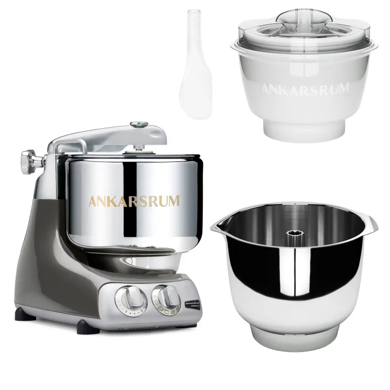 Ankarsrum Assistent Original AKM 6230 køkkenmaskine med istilbehør og ekstra piskeskål, black chrome