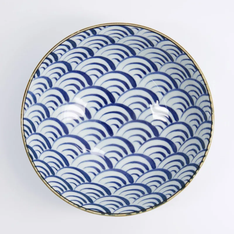 Tokyo Design Studio Natsu Nami Ramen skål 1000 ml, blå/hvid