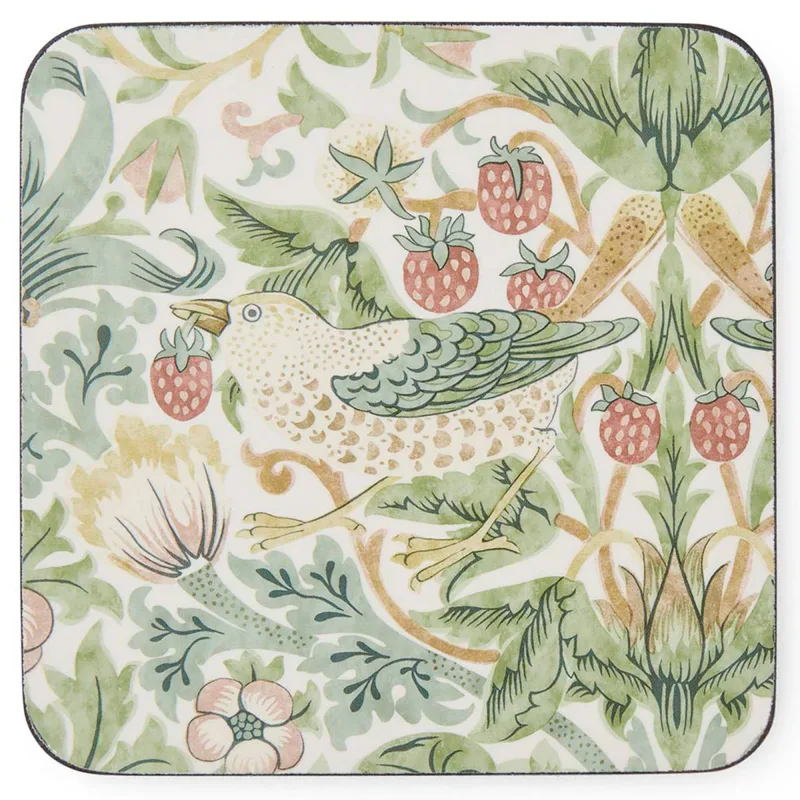Spode Morris & Co Strawberry Thief glasunderlag 6-pak, grøn