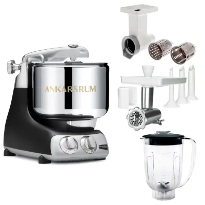 Ankarsrum Assistent Original AKM 6230 køkkenassistent med kødkværn, rive/skæretilbehør og blenderkande, sort