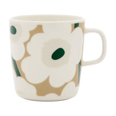 Marimekko Unikko Oiva -krus 4 dl, hvid/beige/lys sand/mørkegrøn