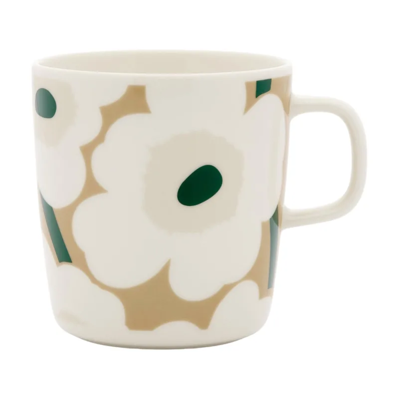 Marimekko Unikko Oiva -krus 4 dl, hvid/beige/lys sand/mørkegrøn