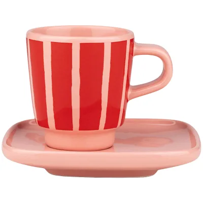 Marimekko Piccolo espressokop med underkop 5 cl, laksefarvet/orangerød