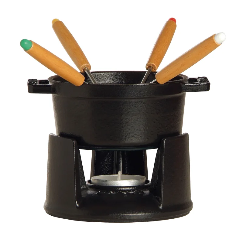Staub Fonduesæt i støbejern, 10 cm, sort