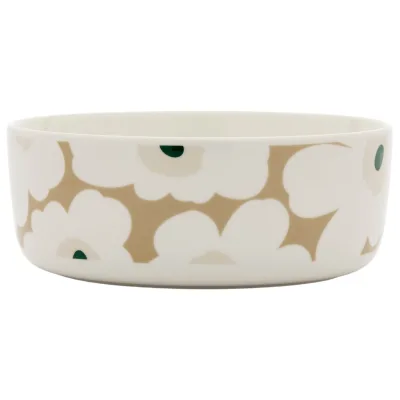 Marimekko Oiva Unikko serveringsskål 1,5 l, hvid/beige/sand/mørkegrøn