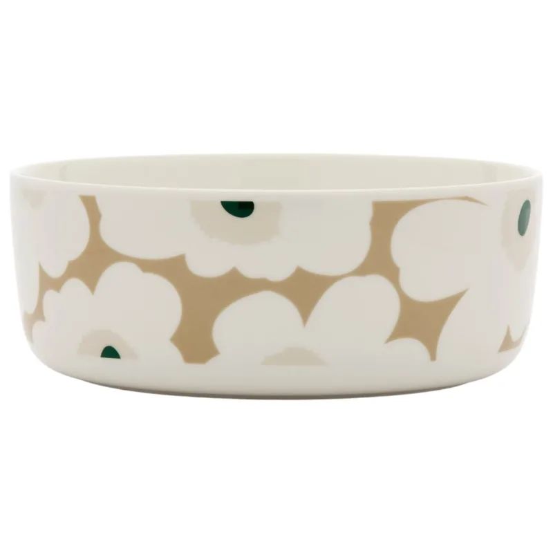 Marimekko Oiva Unikko serveringsskål 1,5 l, hvid/beige/sand/mørkegrøn