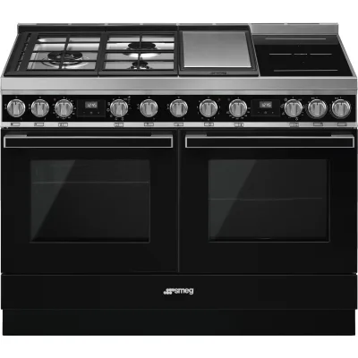 Smeg CPF120IGMPL Portofino gas-/induktionskomfur, sort