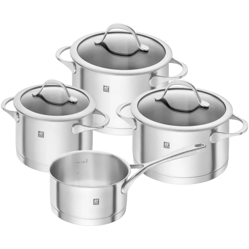 Zwilling Essence gryde- og kasserollesæt, 4 dele + 3 låg, rustfrit stål