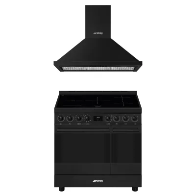 Smeg Classic induktionskomfur med emhætte 90 cm, mat sort