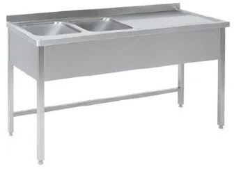 Bord i rustfri stål, med 2 vaske samt fri bordplads til højre for vaskene - B 1500 x T 600 x H 850 mm