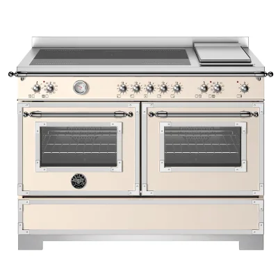 Bertazzoni HER125I2EAVT2 Heritage induktionskomfur 120 cm med 5 zoner, elektrisk stegebord og 2 ovne, elfenbenshvid