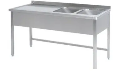 Bord i rustfri stål, med 2 vaske samt fri bordplads til venstre for vaskene - B 1800 x T 600 x H 850 mm