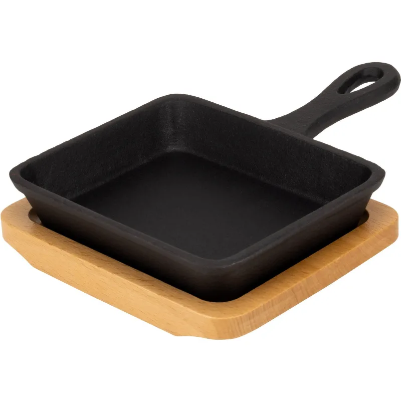 Essentials Støbejerns Serveringspande 12 cm, bordskåner i træ
