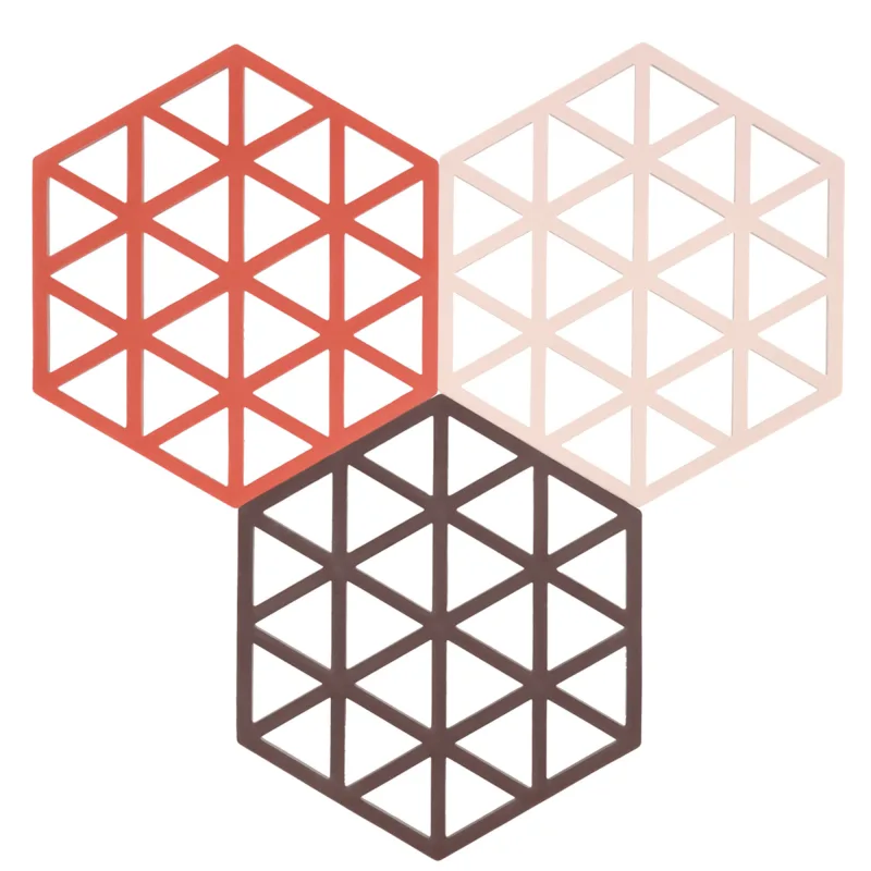 Zone Triangles grydeunderlag, 3-pak - Burned Red / Rose / Kalamata