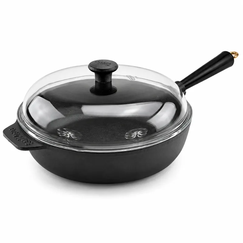 Carl victor Gold traktørpande med glaslåg 28 cm, støbejern