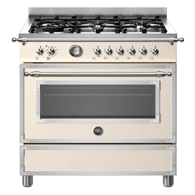 Bertazzoni HER96L1EAVT Heritage gaskomfur med ovn, 90 cm, cremehvid