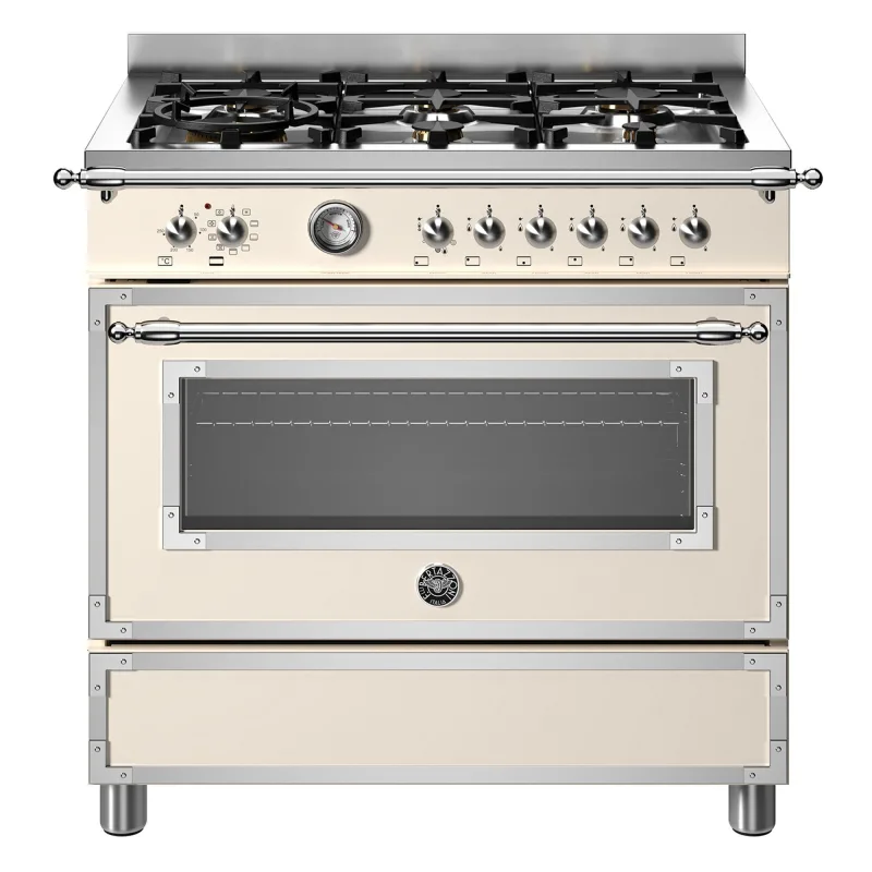 Bertazzoni HER96L1EAVT Heritage gaskomfur med ovn, 90 cm, cremehvid