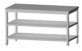 Tysk produceret arbejdsbord i fuldsvejset rustfri stål uden bagkant samt 2 hylder. 700mm - B 1900 x T 700 x H 850 mm