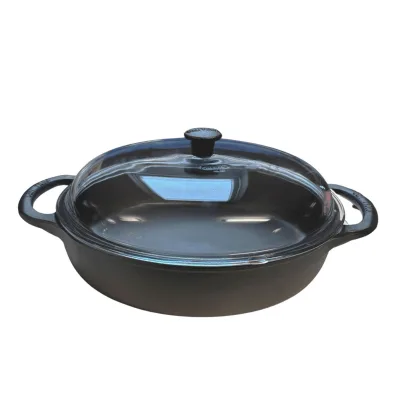 Carl Victor Sauterpande med glaslåg 32 cm, støbejern