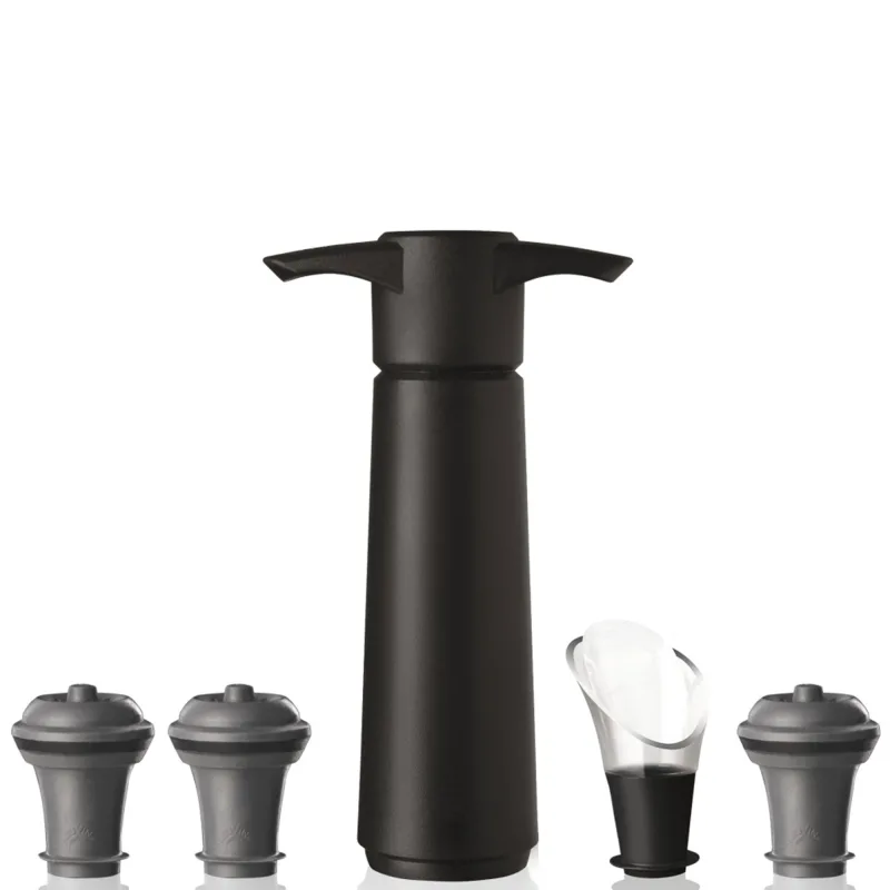 Vacu vin Wine Saver & Server vinpumpe-sæt, 5 dele, sort