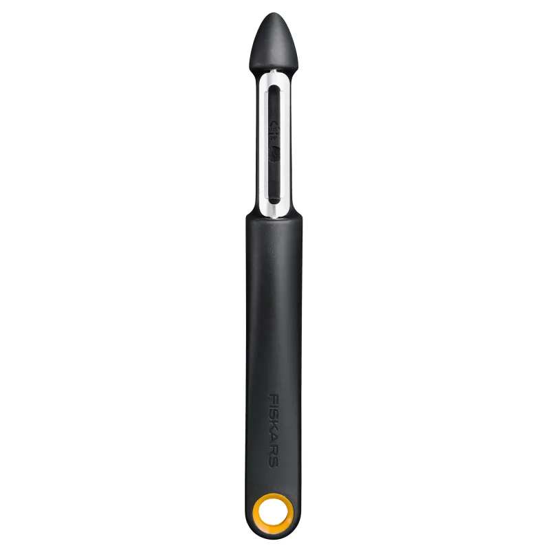 Fiskars Functional Form grøntsagsskræller med bevægeligt blad, sort/orange