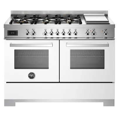 Bertazzoni PRO126G2EBIT2 Professional gaskomfur 120 cm med 6 brændere, elektrisk stegebord og 2 ovne, hvid