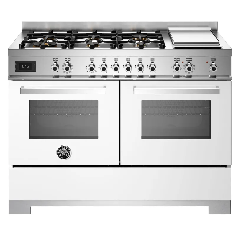 Bertazzoni PRO126G2EBIT2 Professional gaskomfur 120 cm med 6 brændere, elektrisk stegebord og 2 ovne, hvid