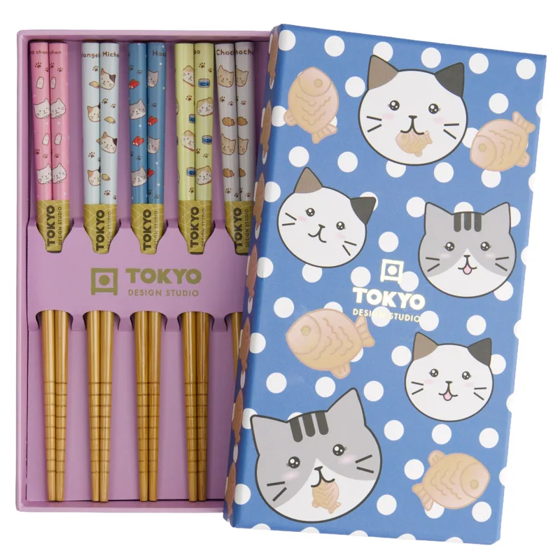 Tokyo design studio Tayaki spisepinde med kattemotiv, 5-pak