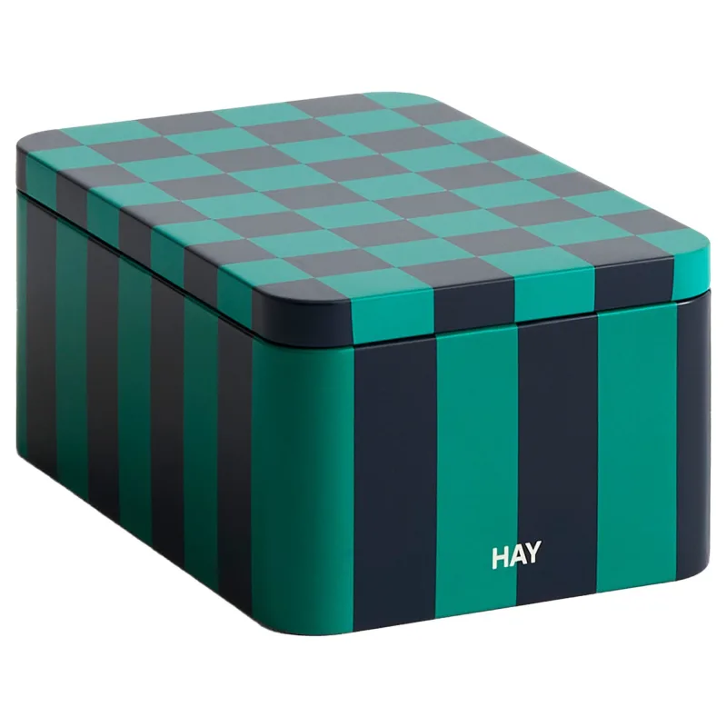 Hay Tin Container, small, green/dark blue