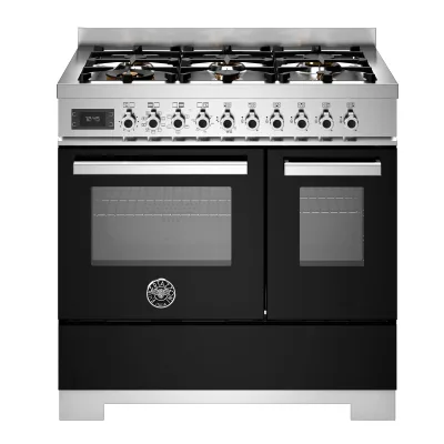 Bertazzoni PRO96L2ENET2 professional gaskomfur 90 cm med 6 brændere og 2 ovne, sort