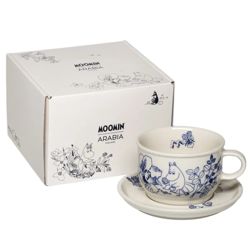 Moomin arabia Mumi Haru kop med underkop, blå/hvid