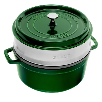 Staub La Cocotte støbejernsgryde 26 cm med dampindsats, grøn
