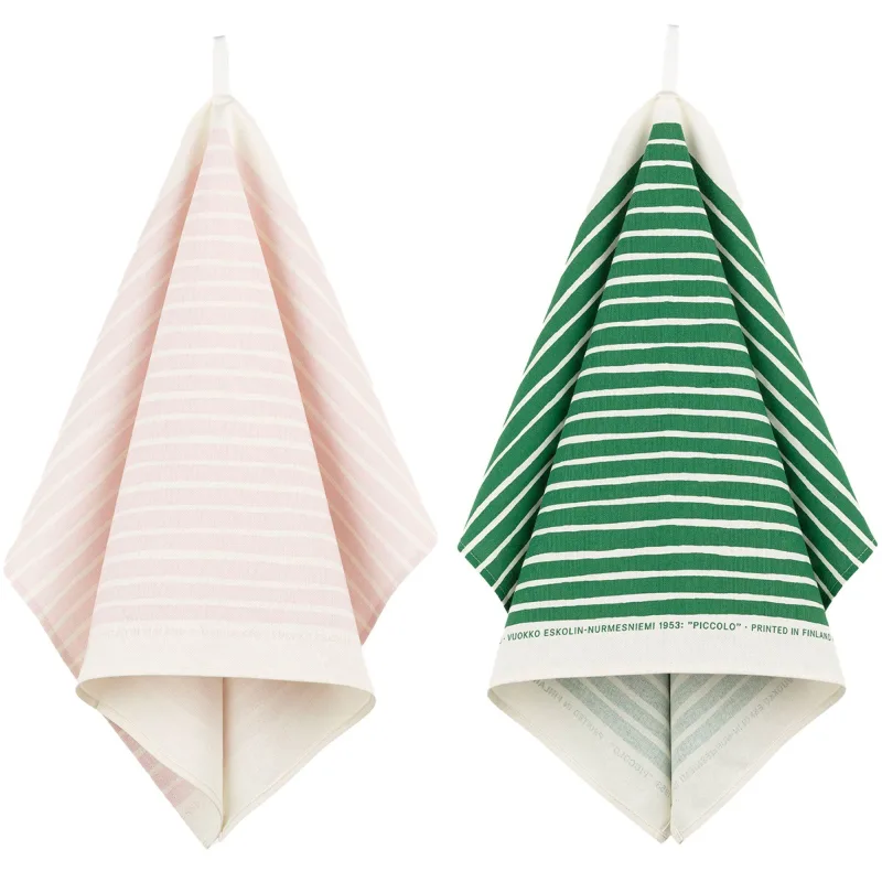 Marimekko Piccolo viskestykke 2 stk, hvid/grøn/lyserød
