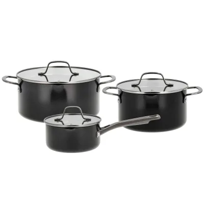 Pillivuyt Gourmet Blavet grydesæt med låg, 6 dele, sort