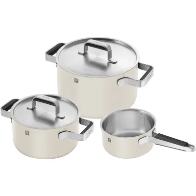 Zwilling Pure grytset 3 dele + 2 låg, rustfrit stål, hvid/creme