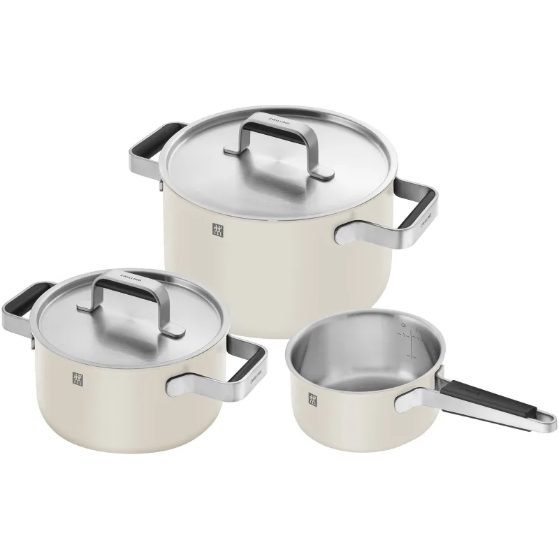 Zwilling Pure grytset 3 dele + 2 låg, rustfrit stål, hvid/creme