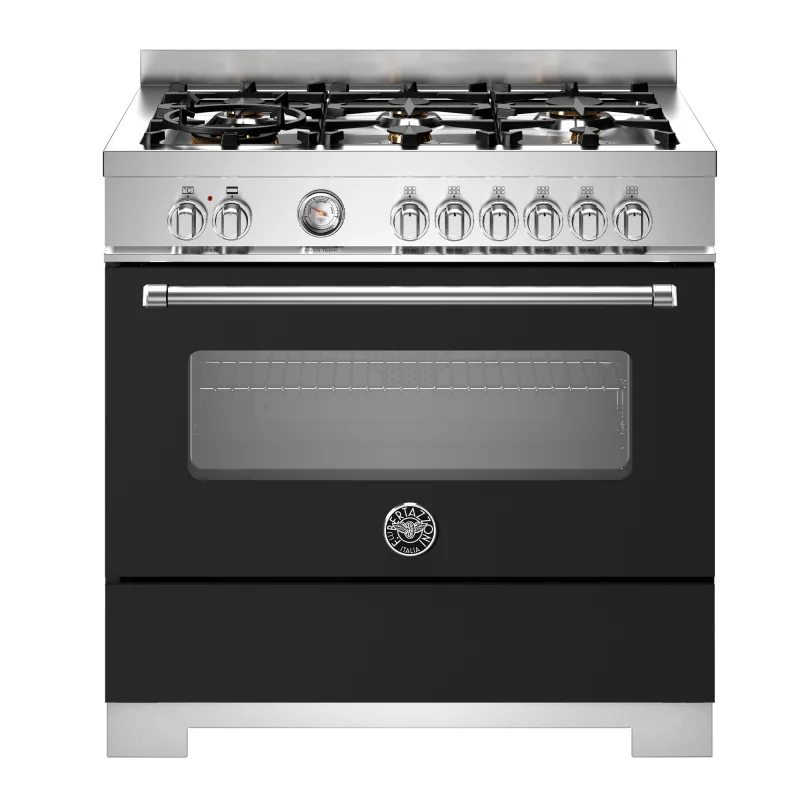 Bertazzoni MAS96L1ENET2 Master gaskomfur 90 cm med 6 brændere og 1 ovn, mat sort