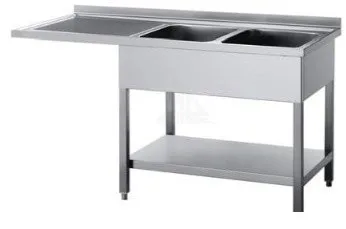 Bord med dobbelt vask, hylde og aflæggeplads til venstre 600mm - B 1800 x T 600 x H 900 mm