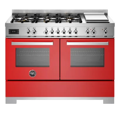 Bertazzoni PRO126G2EROT2 Professional gaskomfur 120 cm med 6 brændere, elektrisk stegebord og 2 ovne, rød