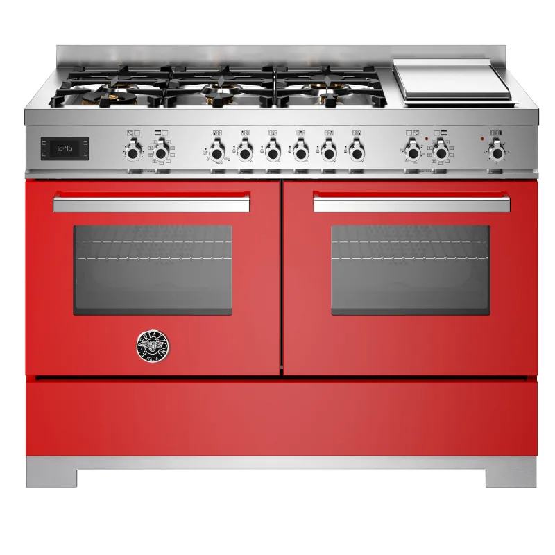 Bertazzoni PRO126G2EROT2 Professional gaskomfur 120 cm med 6 brændere, elektrisk stegebord og 2 ovne, rød