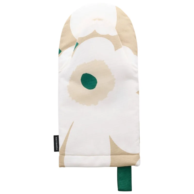 Marimekko Pieni Unikko grydvante 31,5 × 15 cm, sand/hvid/hø/smaragd