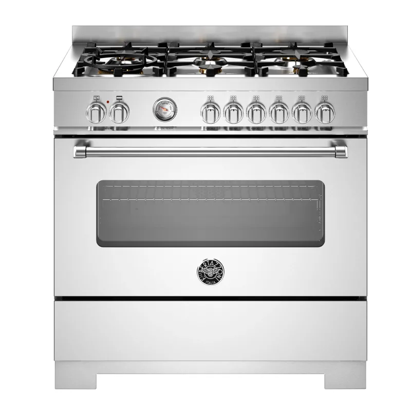 Bertazzoni MAS96L1EXT2 Master gaskomfur 90 cm med 6 brændere og 1 ovn, rustfrit stål