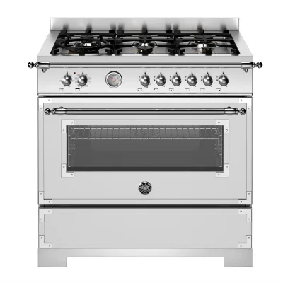 Bertazzoni HER96L1EXT2 Heritage gaskomfur 90 cm med 6 brændere og 1 ovn, rustfrit stål
