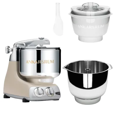 Ankarsrum Assistent Original AKM 6230 køkkenmaskine med istilbehør og ekstra piskebolle, harmony beige