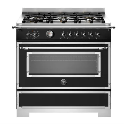 Bertazzoni HER96L1ENET2 Heritage gaskomfur 90 cm med 6 brændere og 1 ovn, mat sort