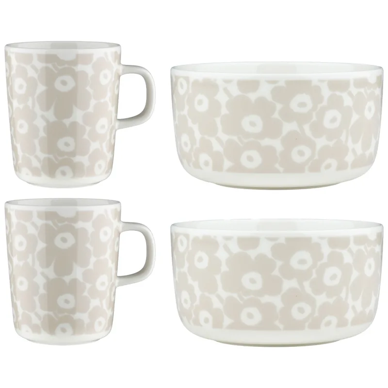 Marimekko Pikkuinen Unikko Morgenmadssæt, hvid/beige, 4 dele