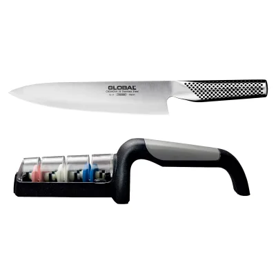 Global G-2 kokkekniv 20 cm + knivsliber