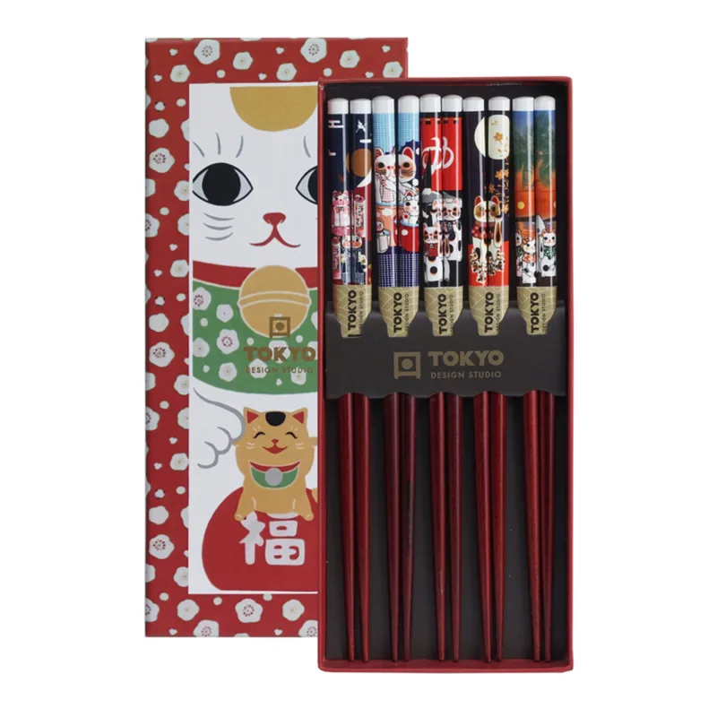 Tokyo design studio Spisepinde gavesæt med 5 par, lucky cats